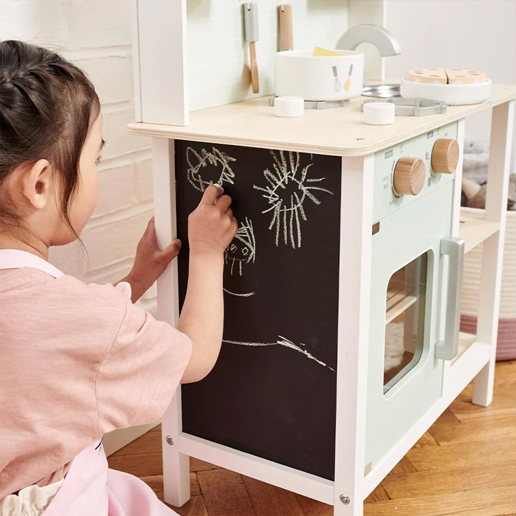 Wooden Kids Play Kitchen Set with Chalkboard