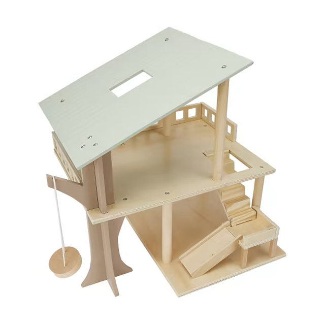 Wooden Tree House Dollhouse with Swing & Slide 
