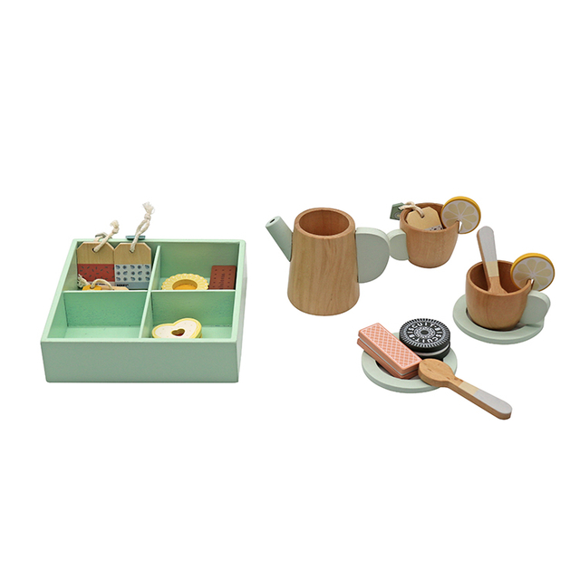 Wooden Tea Party Set for Kids with Snacks and Storage Box