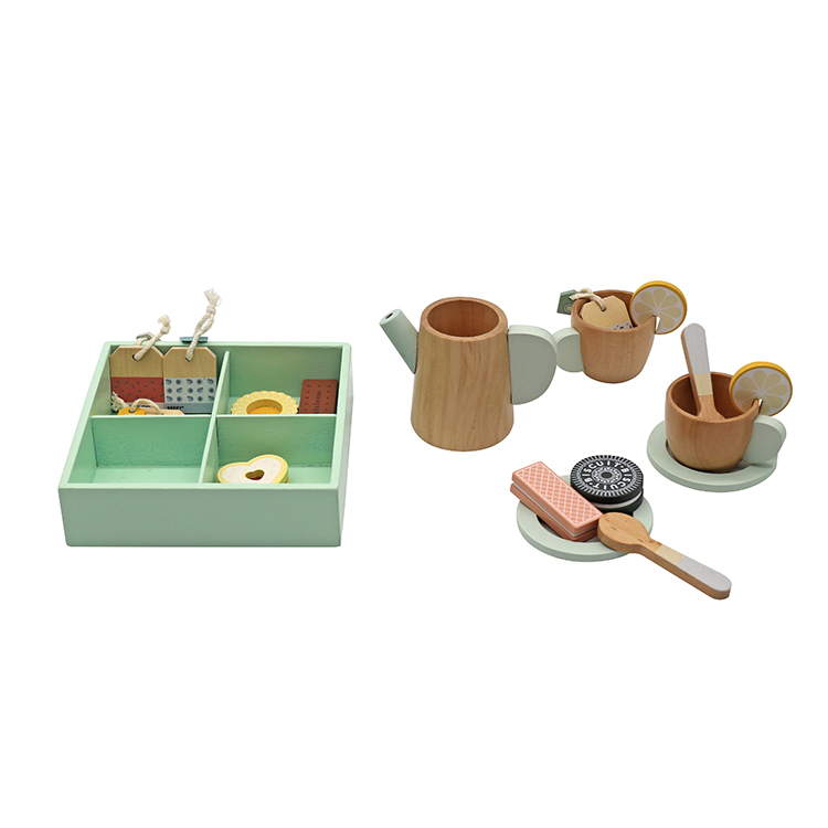 Wooden Tea Party Set for Kids with Snacks and Storage Box