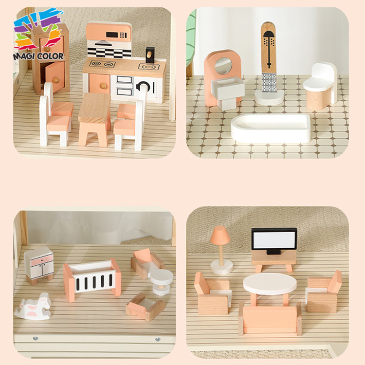 Wooden Multi-Level Dollhouse with Furniture for Kids' Pretend Play