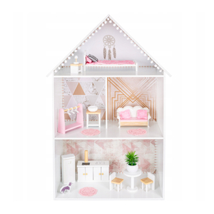 White Wooden Doll House with LED Light