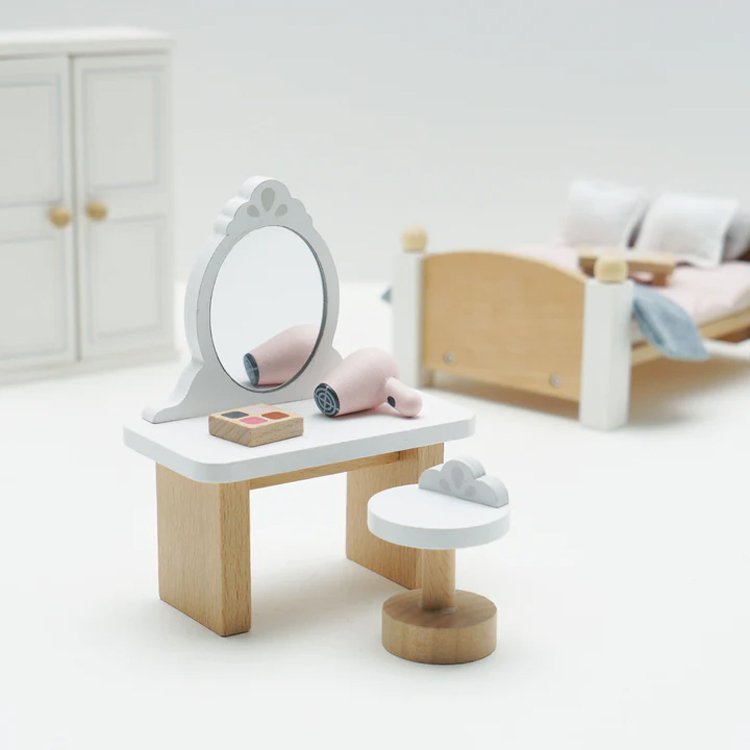 Wooden Mini Dollhouse Bedroom Furniture Set with Accessories
