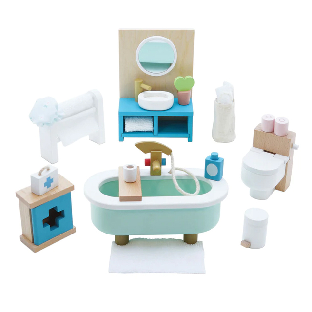 Wooden Mini Dollhouse Bathroom Furniture Set with Accessories