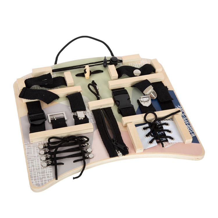 Wooden Busy Board with Buckles, Zippers and Laces