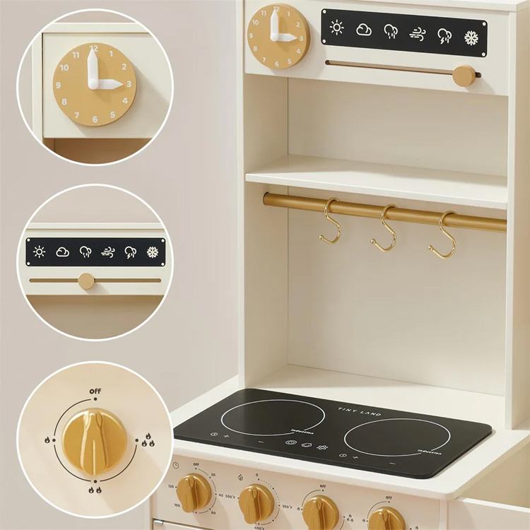 Wooden Kids Play Kitchen Set with Realistic Appliances