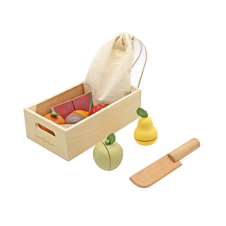 Wooden Fruit Cutting Play Set and Storage Box